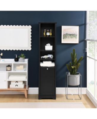 Streamdale 64" Bathroom Storage Cabinet with Laundry Hamper and Adjustable Shelves