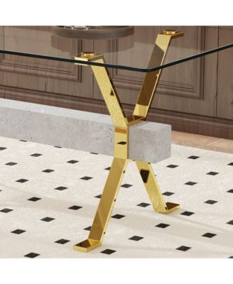 Streamdale 1-Piece Glass & Metal Dining Table – Tempered Glass Top, Gold-Plated Legs, MDF Crossbar, Modern Home/Office Table