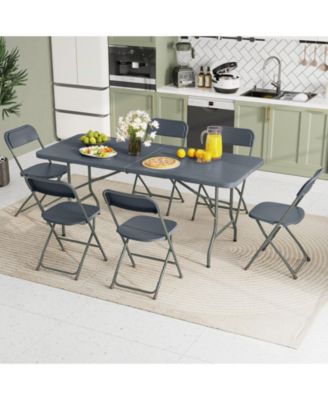 6 Feet Folding Table with Wood Grain HDPE Tabletop and Safe Lock Mechanism