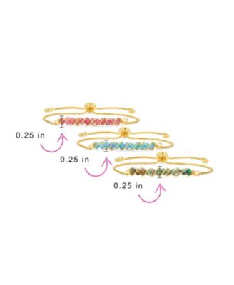 Set of 3 Natural Pink Tourmaline, Aquamarine and Turquoise Bolo Bracelet Gold Plated