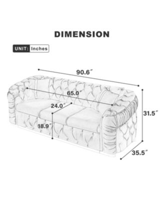 90" Velvet Button Tufted Chesterfield Sofa - Gray