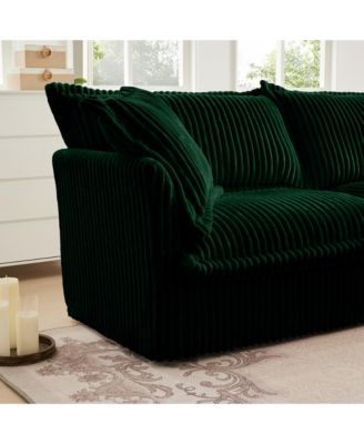 Streamdale L-Shaped Green Corduroy Sectional Sofa with Ottoman