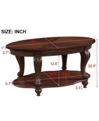 42" Oval Wood Coffee Table with Storage