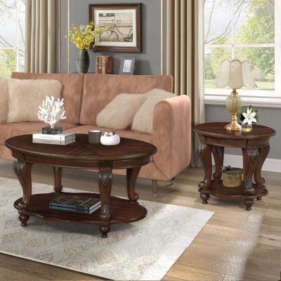 42" Oval Wood Coffee Table with Storage