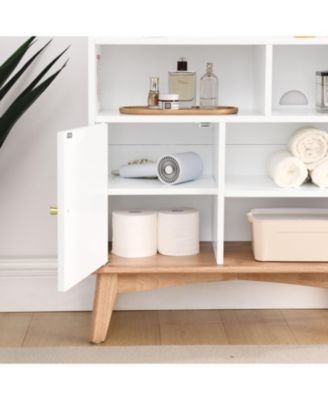 Colorblock Storage Cabinet with Wood Base, Floor Cabinet