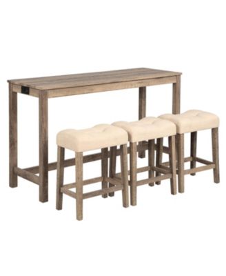 Bar Table Set with 3 Stools & Power Outlet