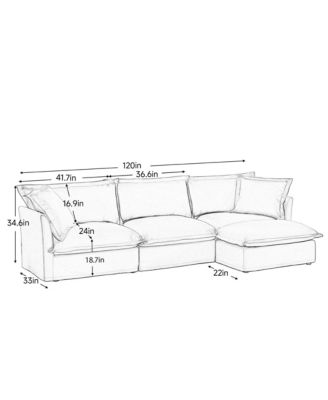 L-Shaped Sectional Sofa with Convertible Ottoman & Pillows