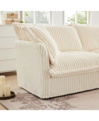 Streamdale U-Shaped Slipcovered Sectional, Deep Seat & Cushions, Cream Corduroy (4-Seater)
