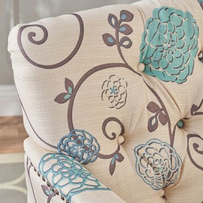 Streamdale Contemporary Club Chair in Blue and Beige Floral Fabric