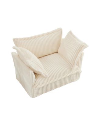 Streamdale Slipcovered Armchair with Large Cushions and Pillows in Cozy Cream Corduroy