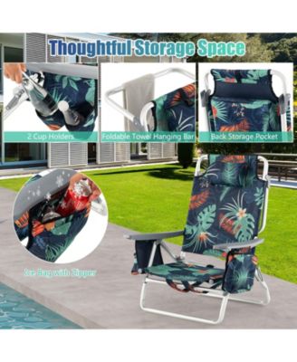 2 Pieces Folding Backpack Beach Chair with Pillow