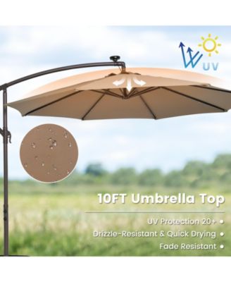 10 Feet Cantilever Umbrella with 32 LED Lights and Solar Panel Batteries-Tan