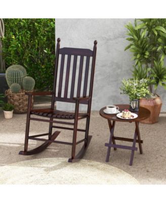 High-Back Acacia Wood Outdoor Rocking Chair with Solid Rocking Base