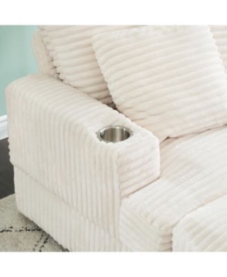 Corduroy Armchair & Ottoman Set with Cup Holder