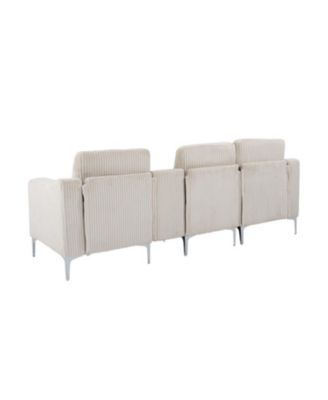 Convertible Sectional Corduroy Sofa with Cupholders, USB,Three-seater,Beige
