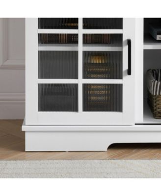 Sliding Door TV Cabinet with Glass Doors and Adjustable Shelves, 59"W x 15.9"D x 27.8"H