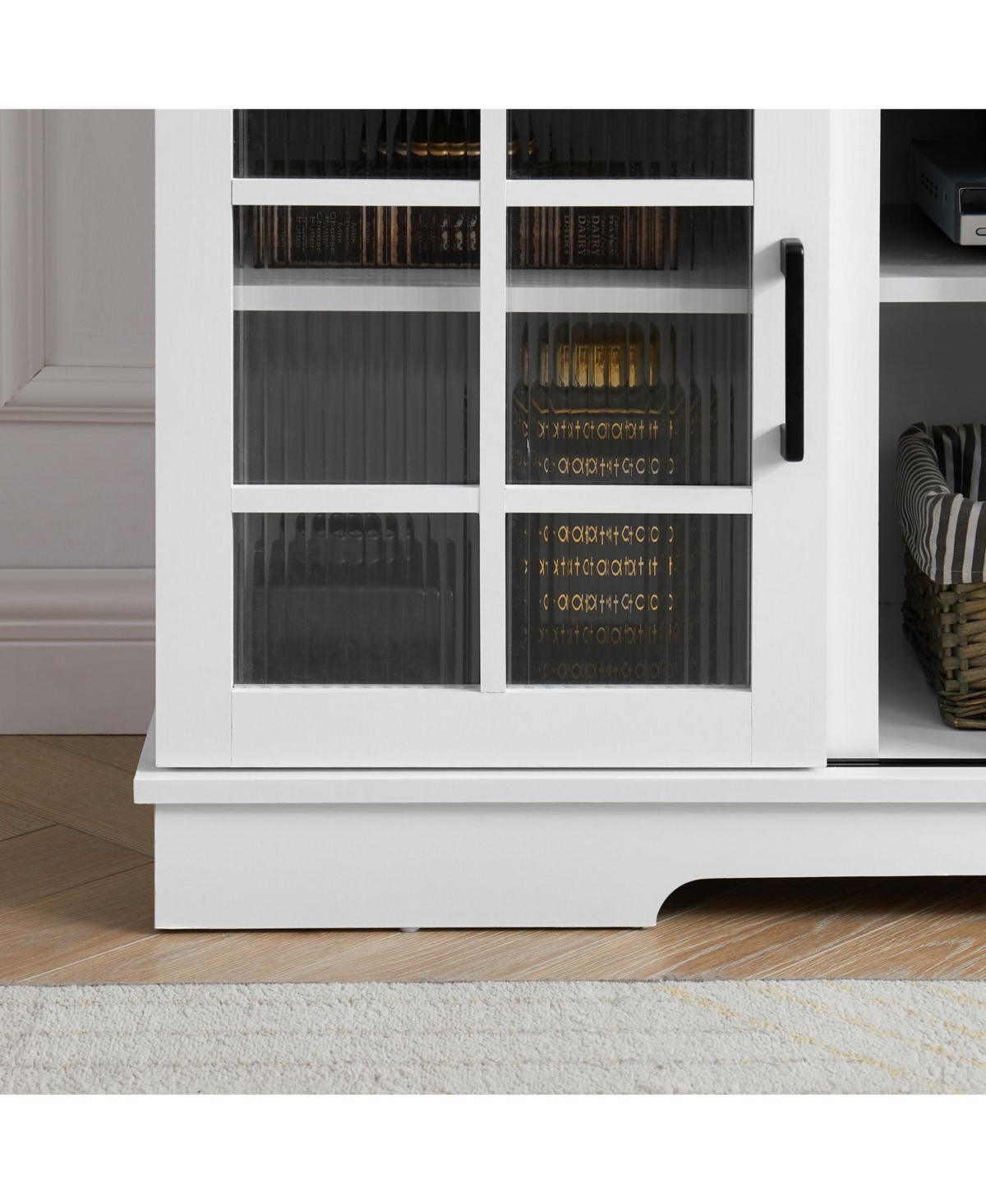 Streamdale Furniture Sliding Door Tv Cabinet with Glass Doors and Adjustable Shelves, 59"W x 15.9"D x 27.8"H