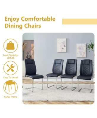 Streamdale Cream-Style MDF Dining Table Set with 4 Black Chairs and Silver Legs