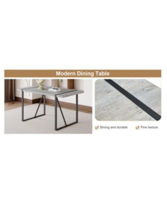 Streamdale Modern Grey Marble Table with Metal Frame and 4 Arched Brown Fabric Chairs