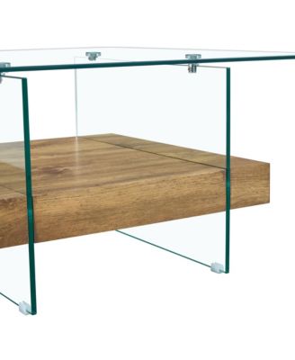 Set of 1 Modern Square Coffee Table Glass and Wood Combo