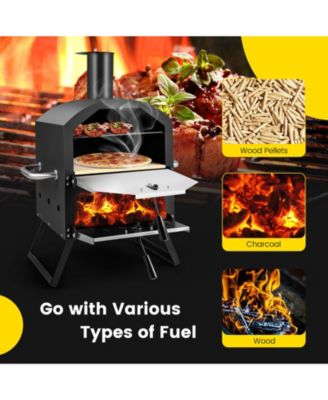 2-Layer Pizza Oven with Removable Cooking Rack and Folding Legs