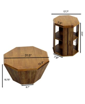 Octagonal Rubberwood Coffee Table Set (2)