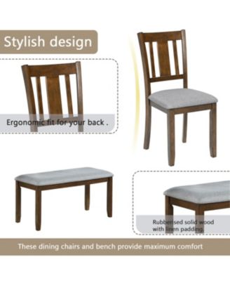 6-Piece Walnut Dining Set Table, 4 Chairs & Bench