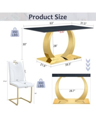Streamdale Sintered Stone Dining Set 63" Table & 4 White/Gold Chairs