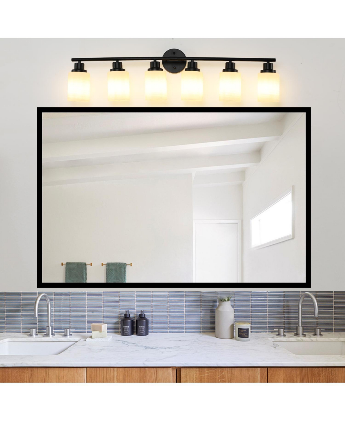 Streamdale 6-Light Vanity Mirror Light with Frosted Glass & Black Frame