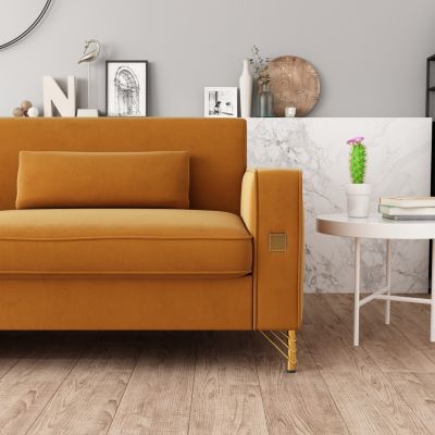 Streamdale Gold Accented Velvet Sofa - 3-Seat Couch for Living Room and Office