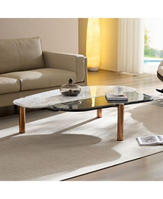 1Pc MDF Faux Marble Top, Gold Metal Legs, Mid-Century Style Coffee Table