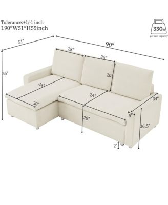Streamdale L-Shaped Convertible Sofa Bed with Pull-Out Bed, Storage and Washable Covers