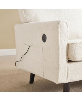  Mid Century Modern Loveseat with USB, Removable Covers (Beige)