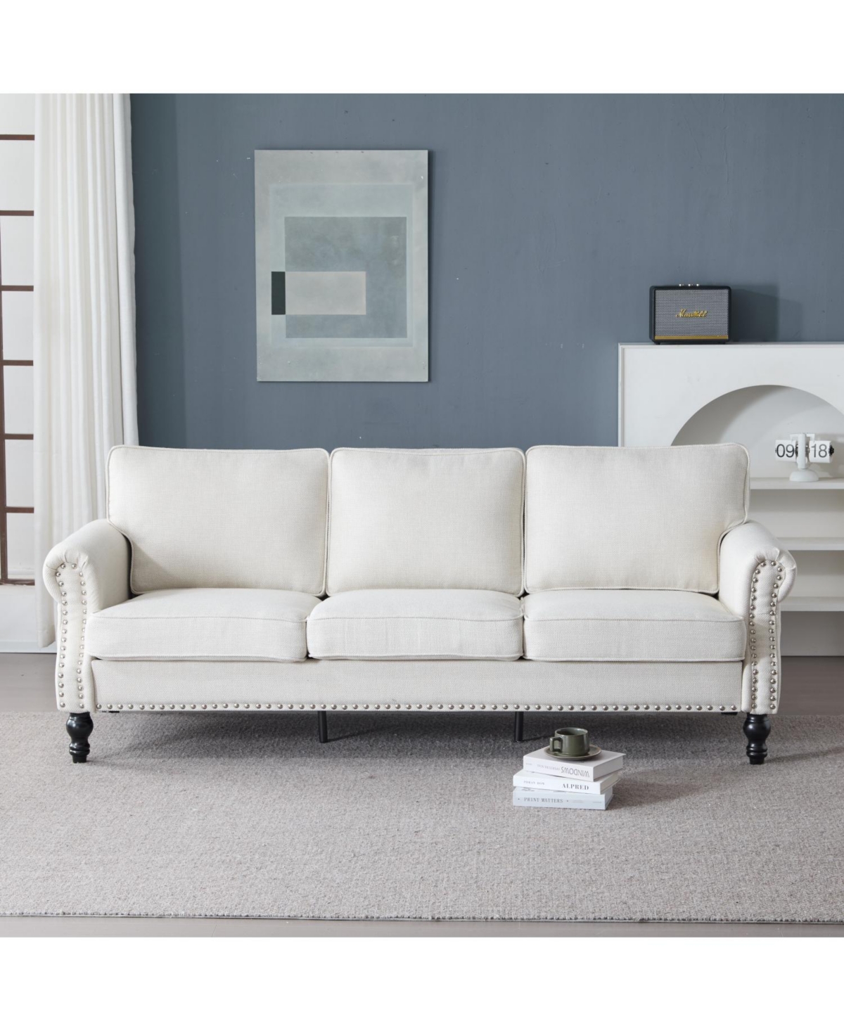 Streamdale 83" Nailhead Trim Sofa, 22" Seat, Faux Leather, Traditional 3-Seater