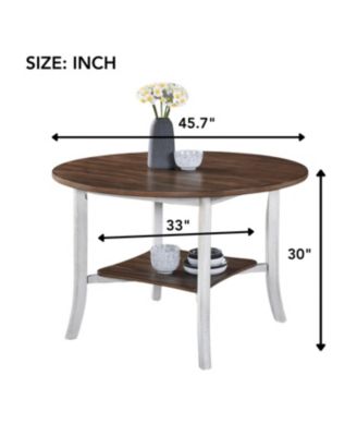 Elegant Round Dining Set with Antique White Base and Rich Walnut Top
