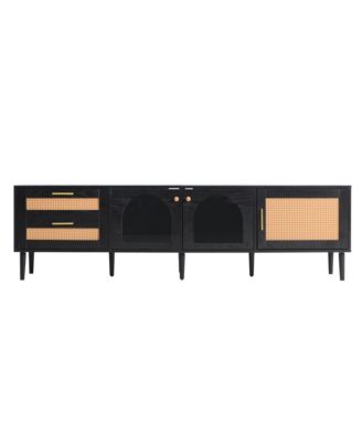 Streamdale Rattan TV Stand with 3 Cabinets & LED Light