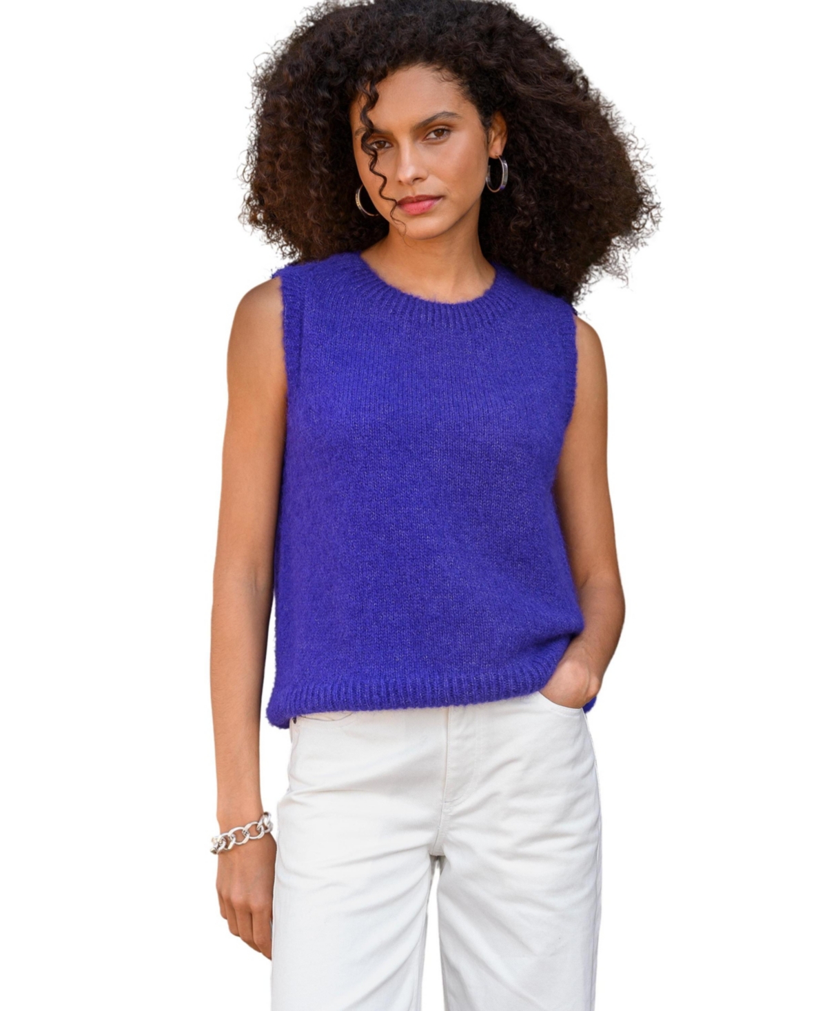 Women's Knit Crew Neck Tank Top - Cobalt