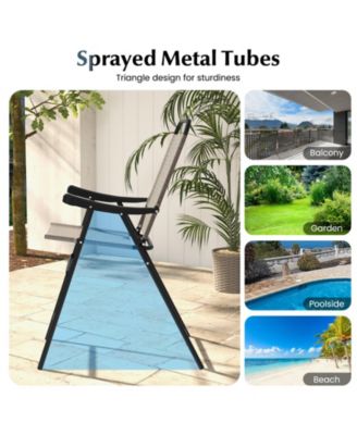 Patio Folding Bar Stool Set of 2 with Metal Frame and Footrest