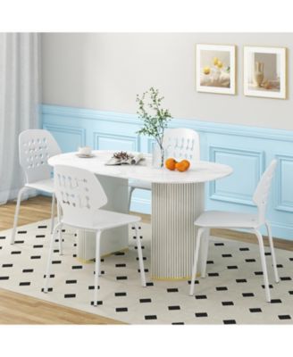 Set of 4 Metal Dining Chair with Hollowed Backrest and Metal Legs