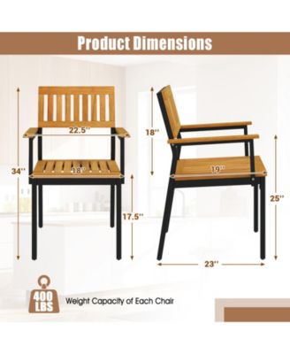 Patio Outdoor Dining Chair Set of 2 with Metal and Acacia Wood Frame