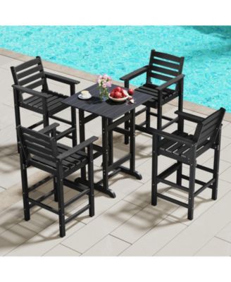 Patio HDPE Adirondack Bar Chairs Set of 2 with Wide Armrests-Black