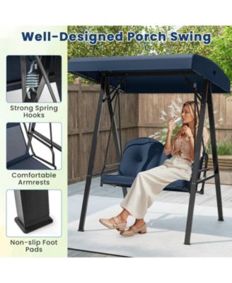 2-Person Outdoor Porch Swing with A-Shaped Metal Stand and Adjustable Canopy