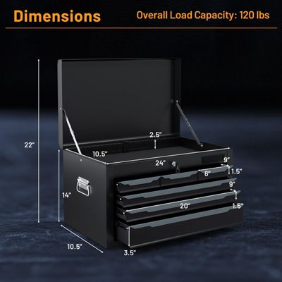 24 Inch Tool Chest Case with 6 Drawers and Top Storage for Garage Repair Shop &amp; Warehouse