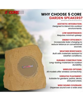 Rock Speaker Outdoor Waterproof Bluetooth Garden Speakers Solar & USB Charging RGB Colors for Patio Pool & Home