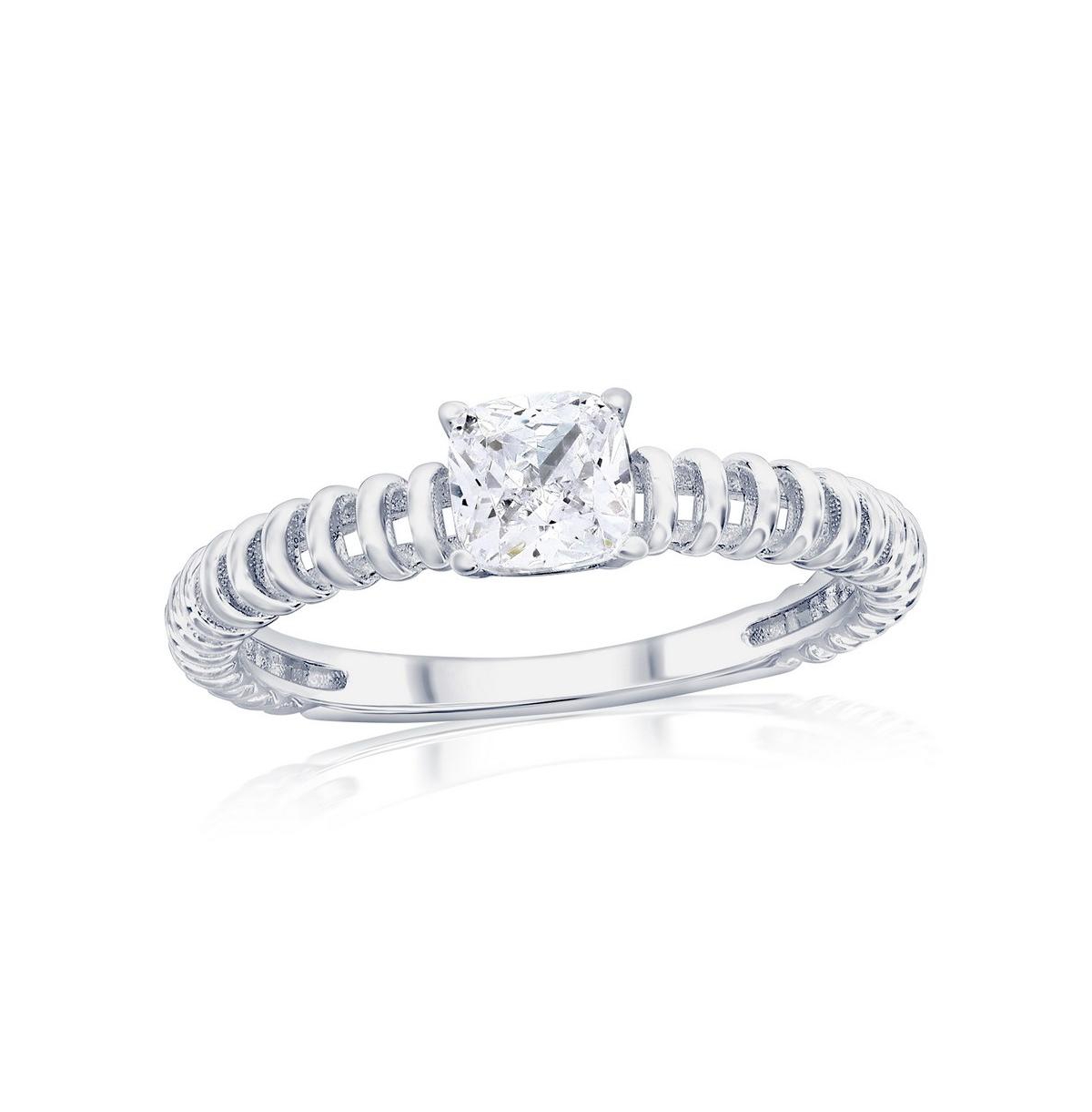 Sterling Silver, Square Cz Wire Design Ring - Silver
