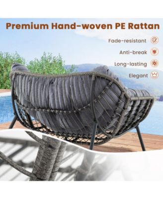 Outdoor Rocking Chair Oversized Patio PE Wicker Egg Chair with Cushion-Gray