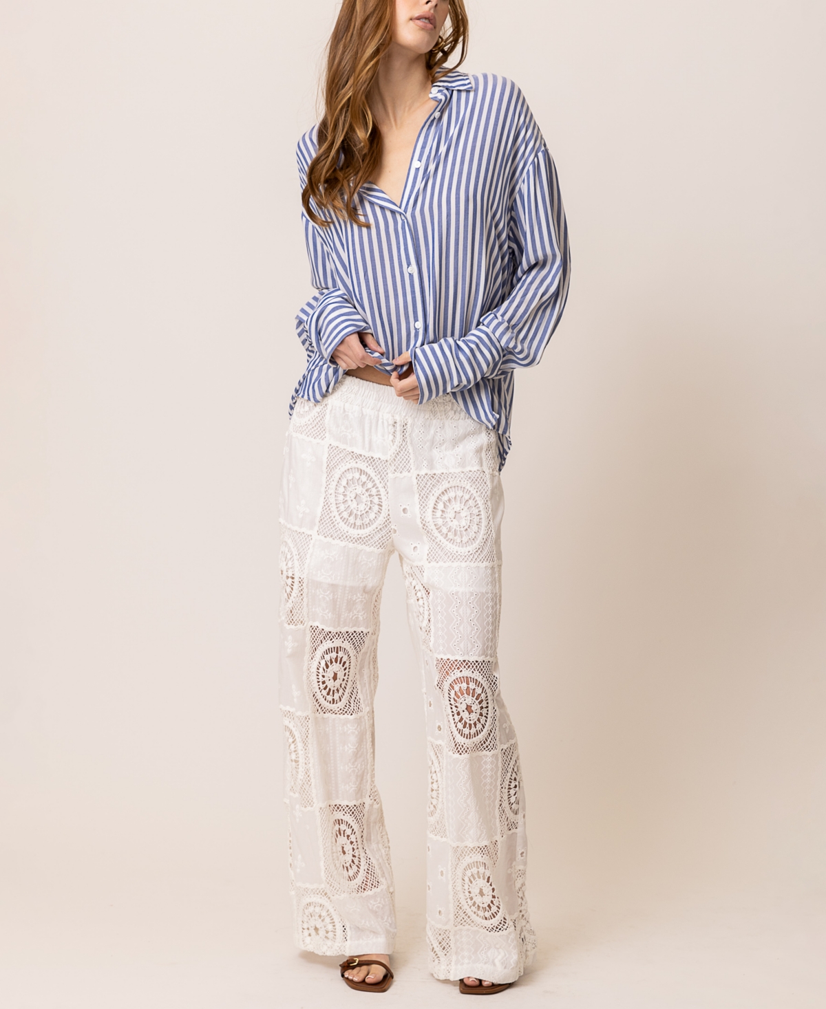 Women's Biva Quilted-Lace Pull-On Pants - White
