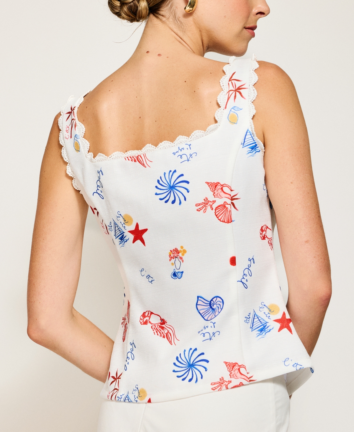Line & Dot Women's Reeta Square-neck Top Button-front Top In White