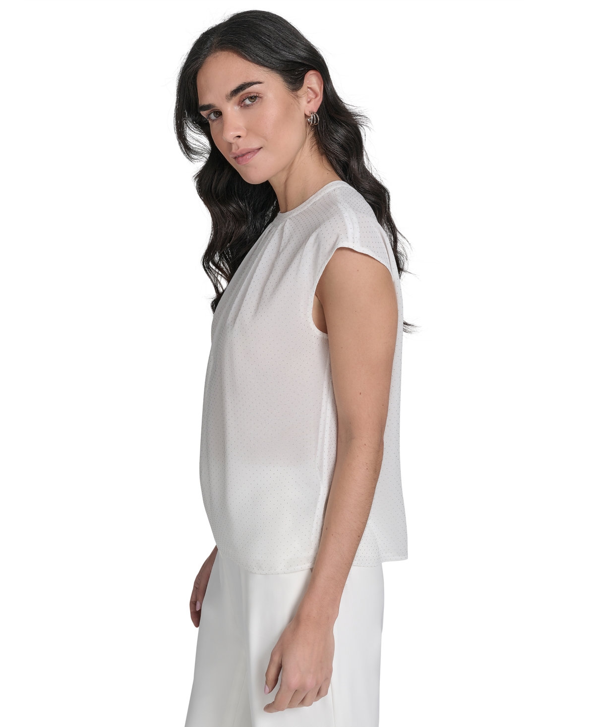 Calvin Klein Women's Studded Cap-sleeve Crewneck Blouse In White