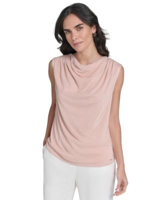 Calvin Klein - Women's Sleeveless Mesh Drape-Neck Top